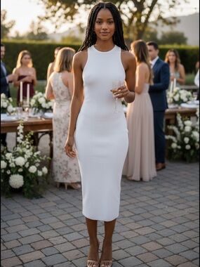 Open Edit Sleeveless White Ribbed Midi Dress size small